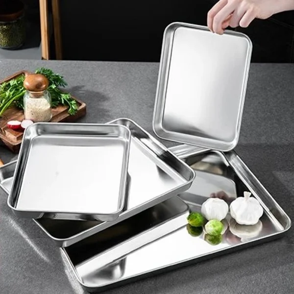 Kitchen Rectangle Stainless Steel Food Storage Serving Trays Sausage Noodles Fruits Dish Restaurant Hotel Metal Dinnerware Plate - Image 5