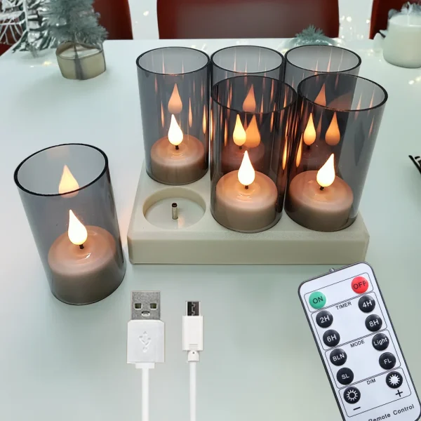 6/12Pcs LED Candle Light Timer Rechargeable Flashing Flameless Candle Lamp Tea Lights With Black Cups For Home Decoration Candle - Image 7