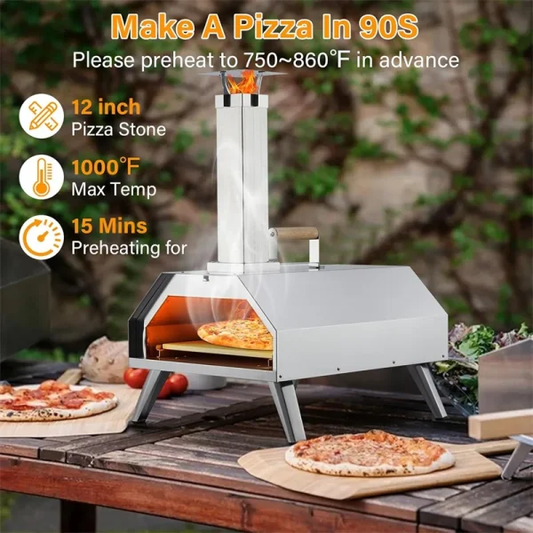 Pizza Ovens Wood Pellet 12" Portable Pizza Oven Outdoor, Stainless Steel Pizza Oven Cooking Pizza Maker for Charcoal Grill - Image 4