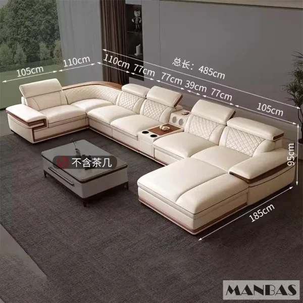 Linlamlim Premium Italian Genuine Leather Sofa Set for Living Room with Adjustable Headrests, Bluetooth Speaker, Wireless Charge - Image 12