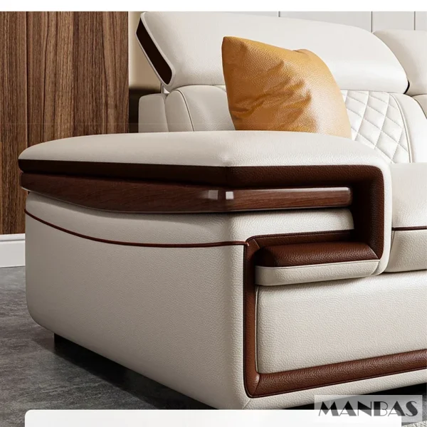 Linlamlim Premium Italian Genuine Leather Sofa Set for Living Room with Adjustable Headrests, Bluetooth Speaker, Wireless Charge - Image 4