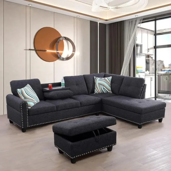 Sofa, Modern Linen Sofas Couches for Living Room Furniture Set, L-Shaped Modular Couch Upholstered Sectional, Living Room Sofa - Image 7