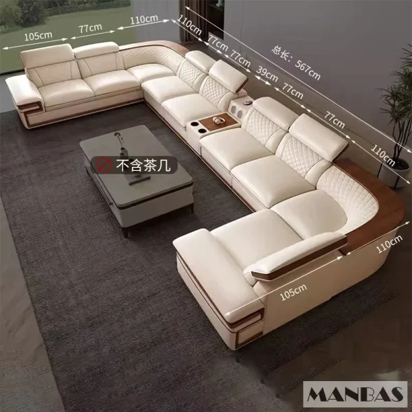 Linlamlim Premium Italian Genuine Leather Sofa Set for Living Room with Adjustable Headrests, Bluetooth Speaker, Wireless Charge - Image 10