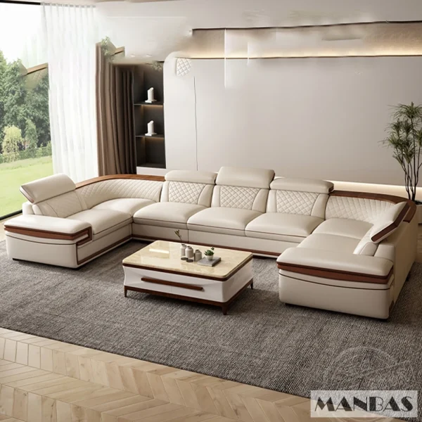 Linlamlim Premium Italian Genuine Leather Sofa Set for Living Room with Adjustable Headrests, Bluetooth Speaker, Wireless Charge - Image 2
