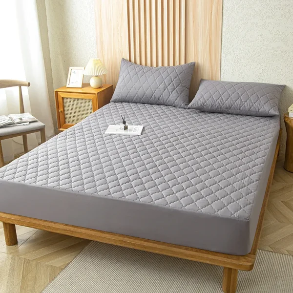 Waterproof Throw Mattress Cover Bed Fitted Sheet Mattress Protector Single/Double/140/160 Muti Size  Gray/White - Image 7