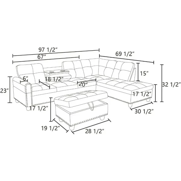 Sofa, Modern Linen Sofas Couches for Living Room Furniture Set, L-Shaped Modular Couch Upholstered Sectional, Living Room Sofa - Image 5