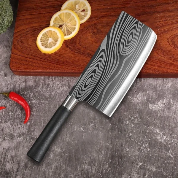 Laser Damascus Pattern Utility Kitchen Knives Scissors Sharpening Rod Set Stainless Steel Sharp Slicing Chef knife Cooking Tool - Image 3