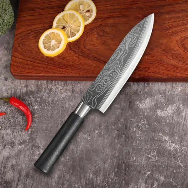Laser Damascus Pattern Utility Kitchen Knives Scissors Sharpening Rod Set Stainless Steel Sharp Slicing Chef knife Cooking Tool - Image 5