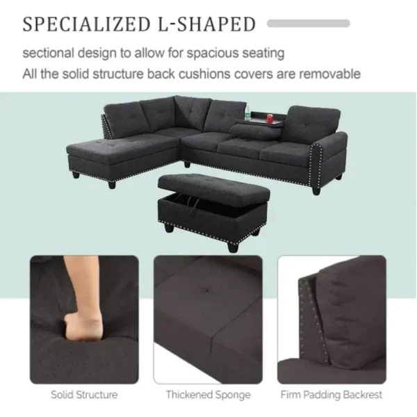 Sofa, Modern Linen Sofas Couches for Living Room Furniture Set, L-Shaped Modular Couch Upholstered Sectional, Living Room Sofa - Image 3