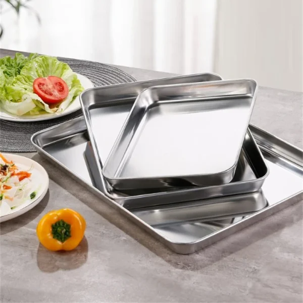 Kitchen Rectangle Stainless Steel Food Storage Serving Trays Sausage Noodles Fruits Dish Restaurant Hotel Metal Dinnerware Plate - Image 2