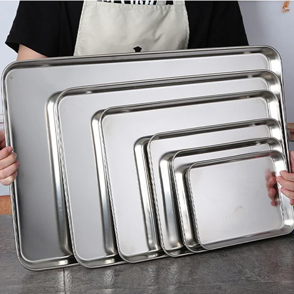 Kitchen Rectangle Stainless Steel Food Storage Serving Trays Sausage Noodles Fruits Dish Restaurant Hotel Metal Dinnerware Plate - Image 6