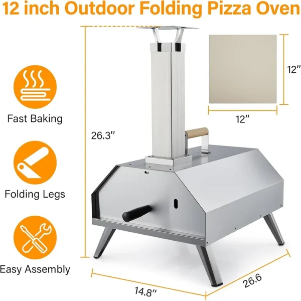 Pizza Ovens Wood Pellet 12" Portable Pizza Oven Outdoor, Stainless Steel Pizza Oven Cooking Pizza Maker for Charcoal Grill - Image 6