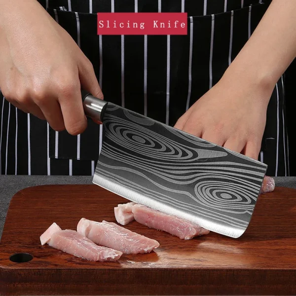 Laser Damascus Pattern Utility Kitchen Knives Scissors Sharpening Rod Set Stainless Steel Sharp Slicing Chef knife Cooking Tool - Image 12