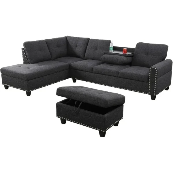 Sofa, Modern Linen Sofas Couches for Living Room Furniture Set, L-Shaped Modular Couch Upholstered Sectional, Living Room Sofa - Image 6