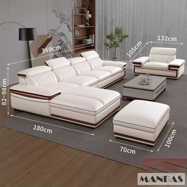 Linlamlim Premium Italian Genuine Leather Sofa Set for Living Room with Adjustable Headrests, Bluetooth Speaker, Wireless Charge - Image 11