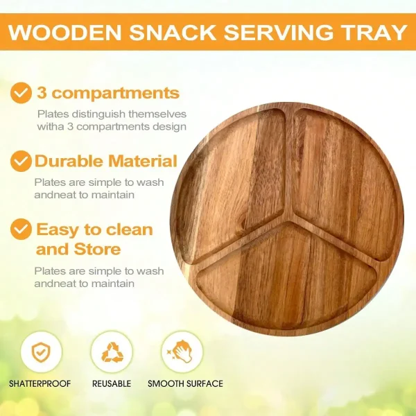 Leeseph Acacia Wood Serving Plate, Food Tray for Nut Candy Bowl Fruit Storage Bread Plate Snack Tray or Home Office Decor Tray - Image 3
