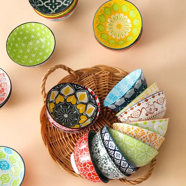 Bohemian Style Colourful Ceramic Bowl Underglaze Round Rice Bowl Household Teacup Seasoning Dipping Sauce Bowl Kitchen Tableware - Image 3