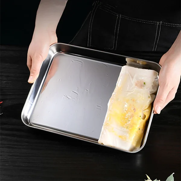 Kitchen Rectangle Stainless Steel Food Storage Serving Trays Sausage Noodles Fruits Dish Restaurant Hotel Metal Dinnerware Plate - Image 4