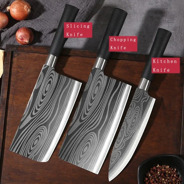 Laser Damascus Pattern Utility Kitchen Knives Scissors Sharpening Rod Set Stainless Steel Sharp Slicing Chef knife Cooking Tool - Image 10