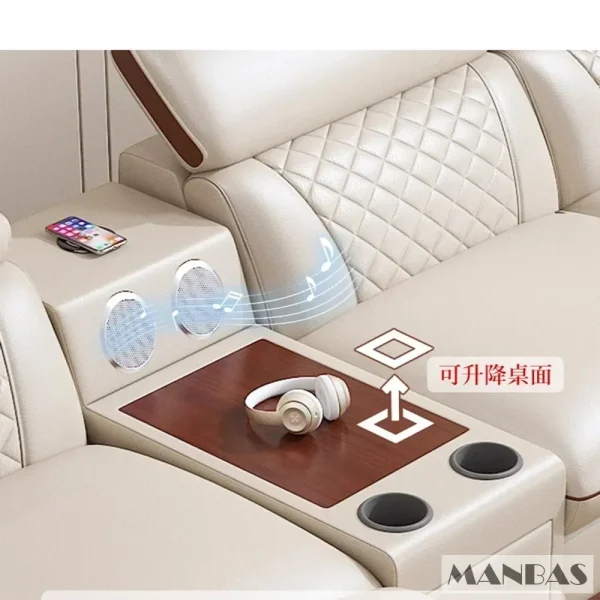 Linlamlim Premium Italian Genuine Leather Sofa Set for Living Room with Adjustable Headrests, Bluetooth Speaker, Wireless Charge - Image 6
