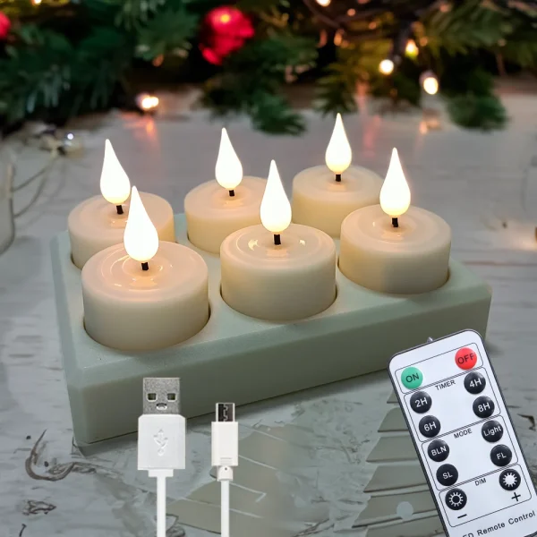 6/12Pcs LED Candle Light Timer Rechargeable Flashing Flameless Candle Lamp Tea Lights With Black Cups For Home Decoration Candle - Image 8