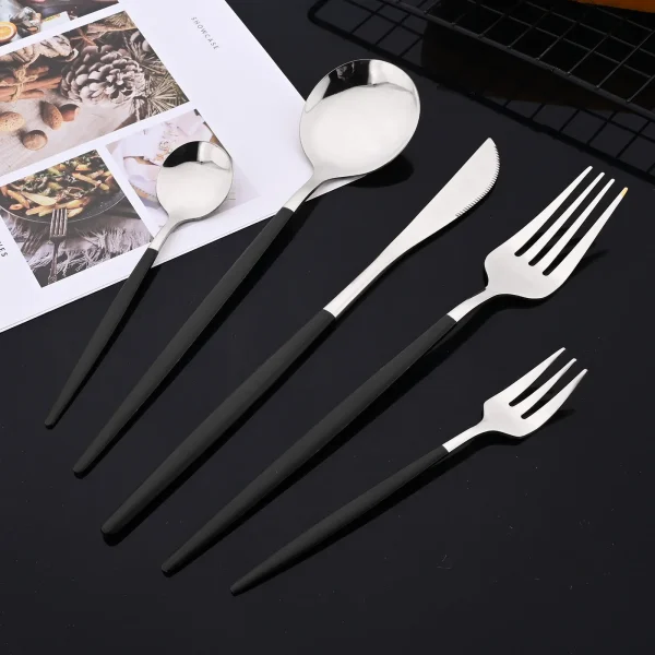 20Pcs Luxury Mirror Flatware Set Kitchen Stainless Steel Tableware Set Hotel Dinnerware Set Black Silver Cutlery Set Gift - Image 2
