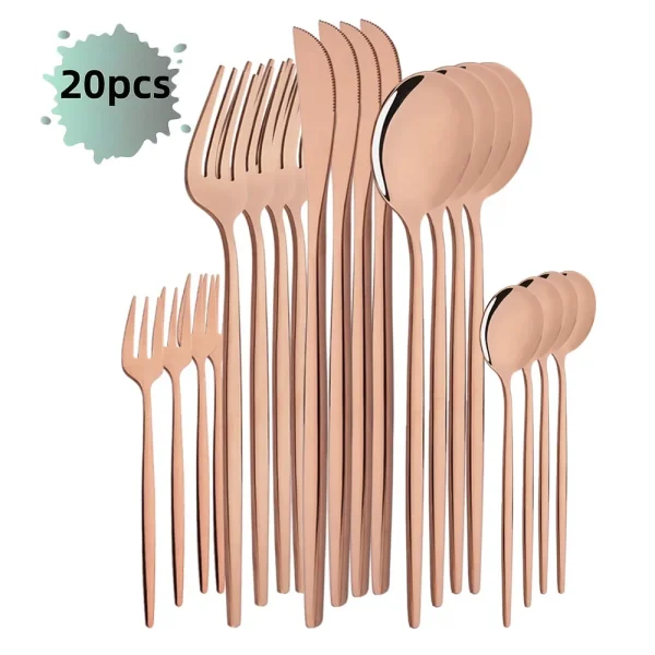 20Pcs Luxury Mirror Flatware Set Kitchen Stainless Steel Tableware Set Hotel Dinnerware Set Black Silver Cutlery Set Gift - Image 9