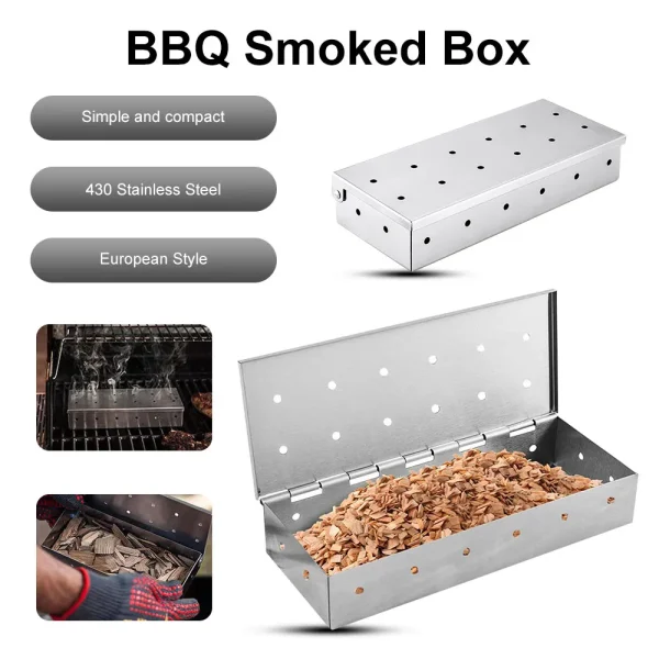 Washable And Foldable Stainless Steel Smoke Box BBQ Smoke Box Wood Chip Smoker For Meat Smoky Flavor Box Barbecue Tool