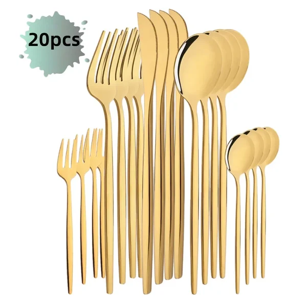 20Pcs Luxury Mirror Flatware Set Kitchen Stainless Steel Tableware Set Hotel Dinnerware Set Black Silver Cutlery Set Gift - Image 11