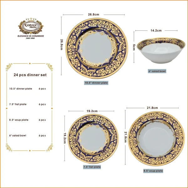 24pcs Luxury style dishwasher safe High quality dish plate elegant porcelain Bone china dinner tableware luxury set - Image 4