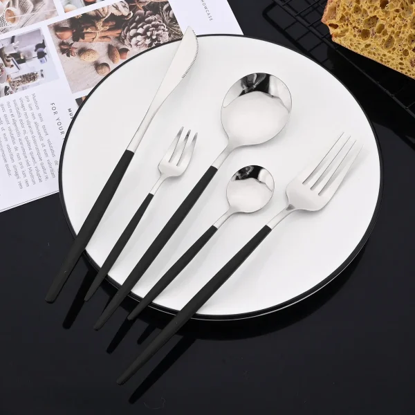 20Pcs Luxury Mirror Flatware Set Kitchen Stainless Steel Tableware Set Hotel Dinnerware Set Black Silver Cutlery Set Gift - Image 4