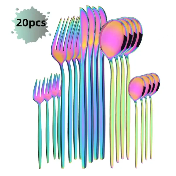 20Pcs Luxury Mirror Flatware Set Kitchen Stainless Steel Tableware Set Hotel Dinnerware Set Black Silver Cutlery Set Gift - Image 10