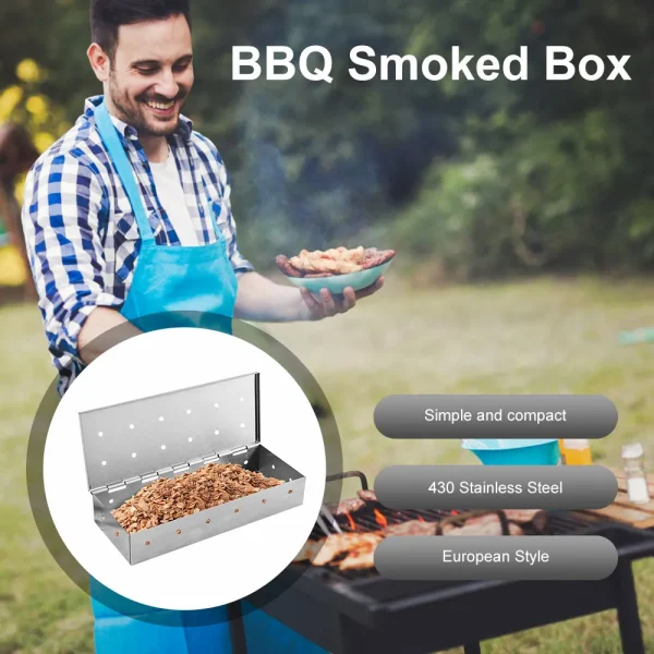 Washable And Foldable Stainless Steel Smoke Box BBQ Smoke Box Wood Chip Smoker For Meat Smoky Flavor Box Barbecue Tool - Image 2