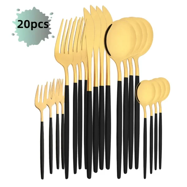 20Pcs Luxury Mirror Flatware Set Kitchen Stainless Steel Tableware Set Hotel Dinnerware Set Black Silver Cutlery Set Gift - Image 7