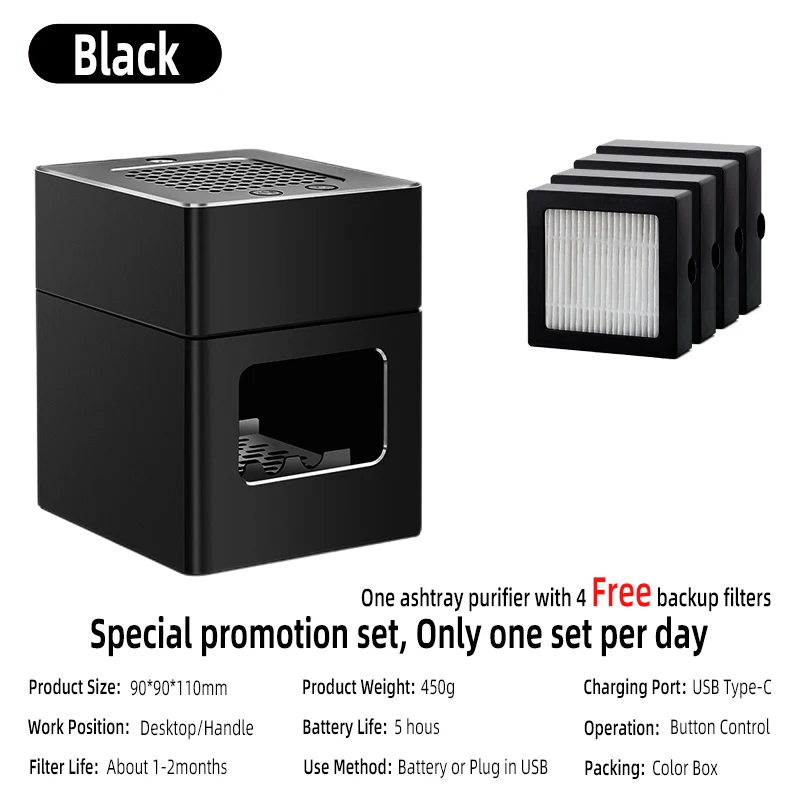 LONHOMON AP078 Ashtray Air Purifier USB Charging Anti Second-hand Smoke Desktop Ashtray Remove Odor Home Air Purifiers - Image 24