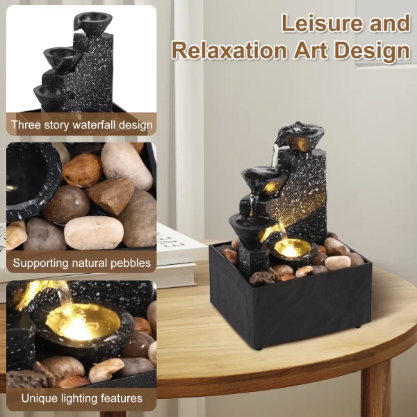 Tabletop Waterfall Home Decor Relaxation Meditation Desktop Fountain with Soft Lights Flowing Water Ornaments Mother's Day Gifts - Image 4