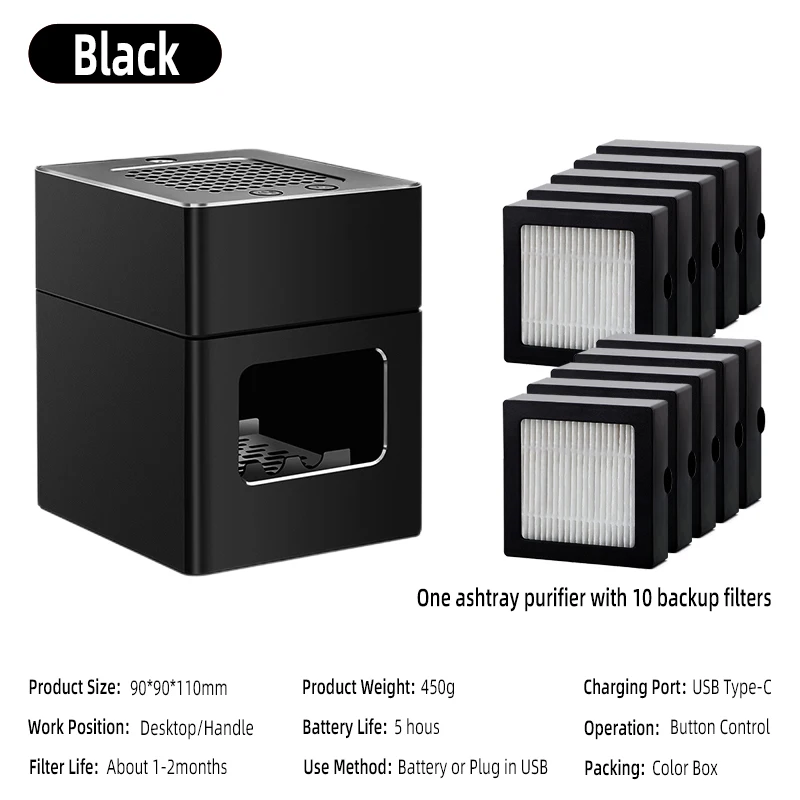 LONHOMON AP078 Ashtray Air Purifier USB Charging Anti Second-hand Smoke Desktop Ashtray Remove Odor Home Air Purifiers - Image 13