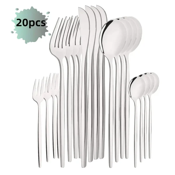 20Pcs Luxury Mirror Flatware Set Kitchen Stainless Steel Tableware Set Hotel Dinnerware Set Black Silver Cutlery Set Gift - Image 8