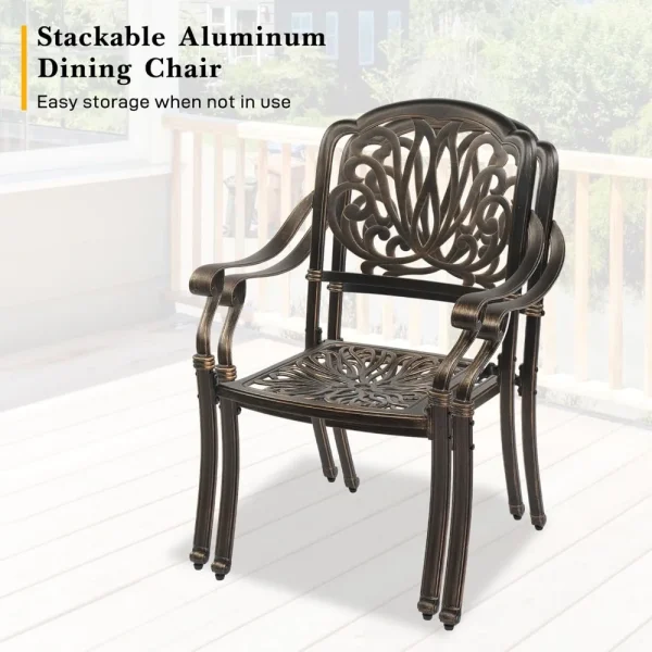 Outdoor Dining Chairs Set of 4, Cast Aluminum Stackable Patio Chairs Set of 4, Patio Furniture Aluminum Outdoor Chairs fo - Image 4