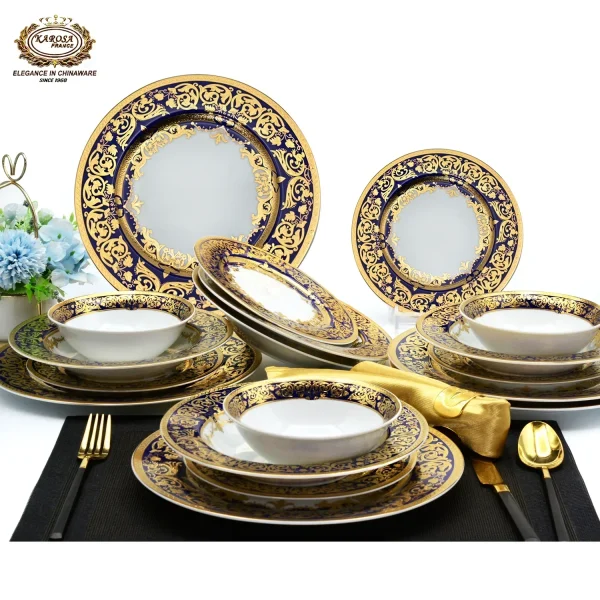 24pcs Luxury style dishwasher safe High quality dish plate elegant porcelain Bone china dinner tableware luxury set