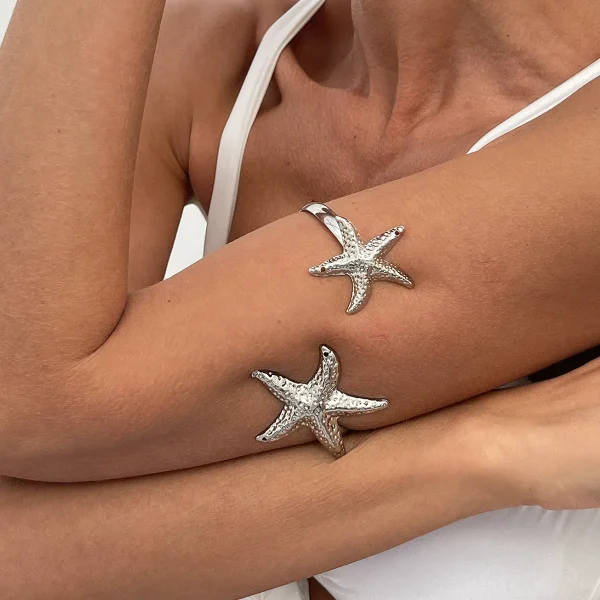Women's European and American Fashion Gold Color Starfish Arm Chain Bracelet Summer Beach Travel Banquet Party Dress Up Gift - Image 5