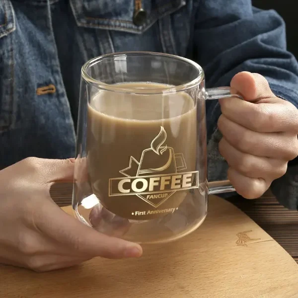 Creative Glass Cup Double-layer Coffee Cup Mug European Style Drinkware with Handle Transparent Milk Mug Insulated Teacup - Image 3
