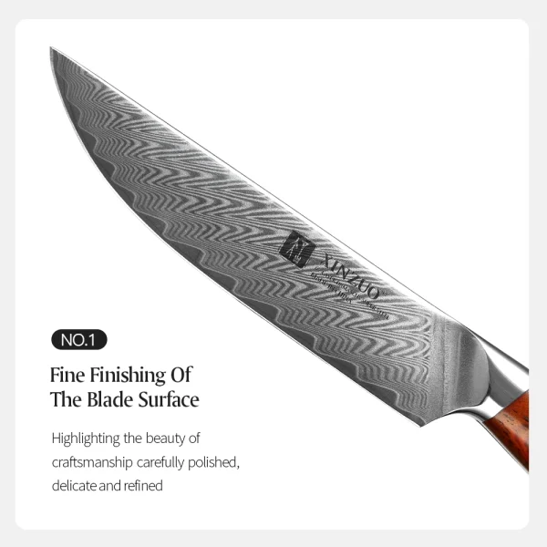 XINZUO 5PCS Kitchen Knives Sets Damascus Steel Kitchen Knife Acacia Wood Knife Tray Horizontal Storage Gift Box Packaging - Image 3