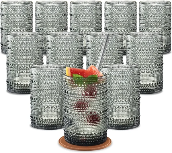 Hobnail Drinking Glasses Set of 12, Vintage Glassware, Embossed Textured Kitchen Glasses, Tumblers & water glasses - Image 7