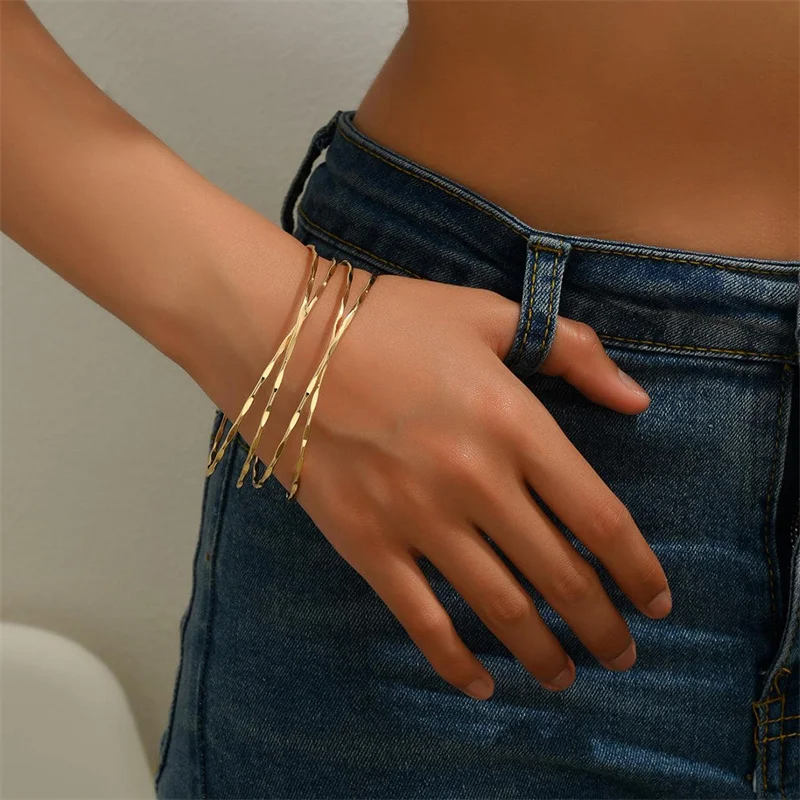 Multilayer Gold Color Cuff Bracelet For Women Punk Style Metal Bracelet Minist Design Ins Daily Wear Party Jewelry - Image 5