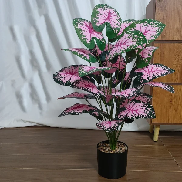 Pink Leaf Potted Plants Fake Artificial Plants Decoration Artificial Flower Simulation Ornament For Home Decor Party Wedding Dec - Image 2