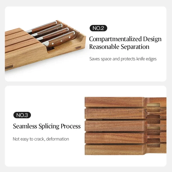 XINZUO 5PCS Kitchen Knives Sets Damascus Steel Kitchen Knife Acacia Wood Knife Tray Horizontal Storage Gift Box Packaging - Image 4