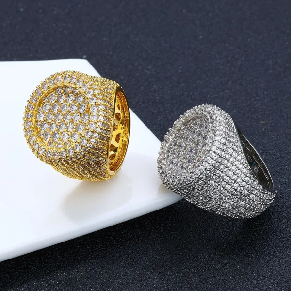 ESKEEM Wholesale Iced Out Big Round Ring Luxury Full Diamond Signet Ring Hip Hop Style Bling Cubic Zirconia Jewelry Men Women - Image 3