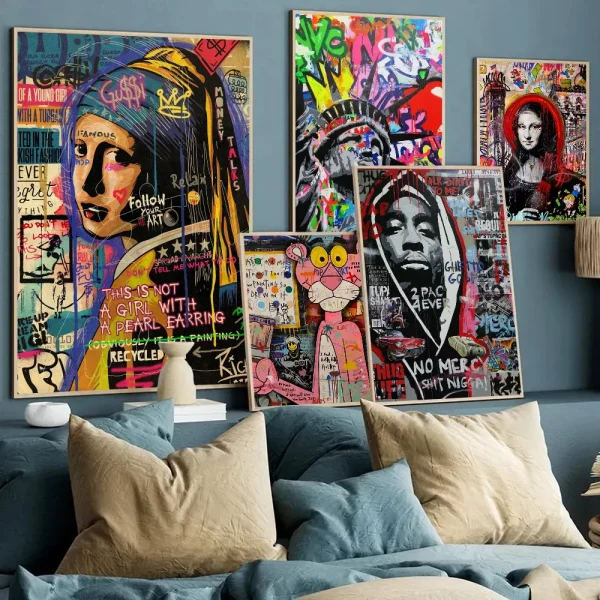 1pc Graffiti Wall Poster Stickers Art Wall Murals Decor Game Room Decor Gifts Kawaii HD Painting Cat Cars - Image 4