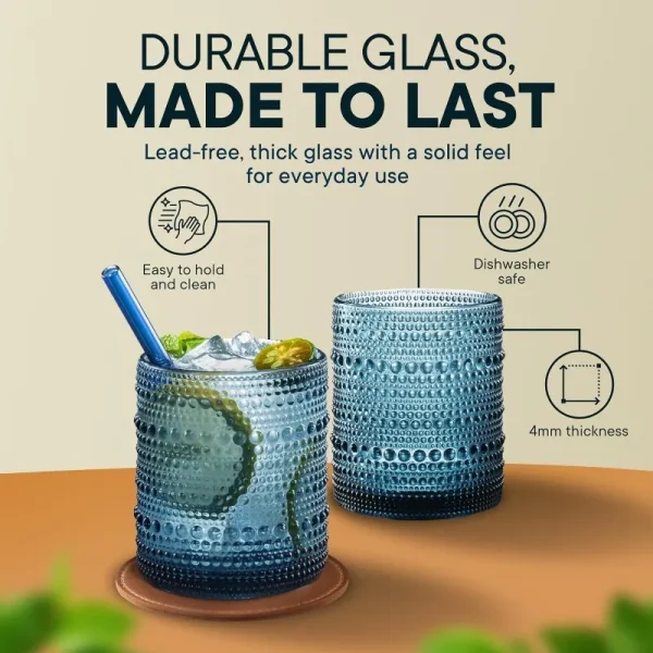 Hobnail Drinking Glasses Set of 12, Vintage Glassware, Embossed Textured Kitchen Glasses, Tumblers & water glasses - Image 4